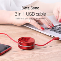 3 in 1 USB Type C Data Transfer Charging Cable for iPhone Huawei Samsung Xiaomi