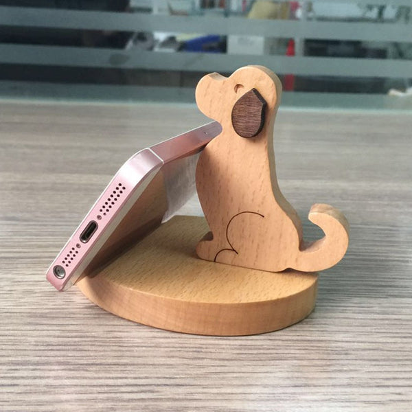 Wood Dog Mobile Phone Holder Stand