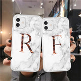 Initial Letter A Z Crown Soft Matte Marble Phone Case For iPhone 12 11 Series