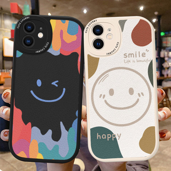 Leather Cute Smile Shockproof Silicone Case for iPhone 13 12 11 Pro Max