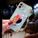 Luxury Plating Diamond Round Mirror Bracelet Case for iPhone 13 12 11 Pro Max