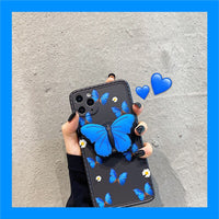 Luxury Beautiful Blue 3D Butterfly Bracket Kickstand Case Soft Silicon Cover For IPhone 11 Series