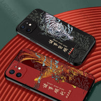 3D Embossed PU Leather Dragon Phoenix Anti knock Cover with Metal Ring for iPhone 12 11 Series