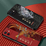 3D Embossed PU Leather Dragon Phoenix Anti knock Cover with Metal Ring for iPhone 12 11 Series