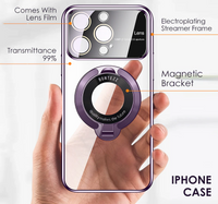 Transparent Magnetic Stand Bracket Glass Lens Film Cases For iPhone 15 14 13 12 series