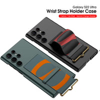 Leather Wrist Strap Holder Matte Case for Samsung Galaxy S22 Plus Ultra