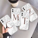 Initial Letter A Z Crown Soft Matte Marble Phone Case For iPhone 12 11 Series