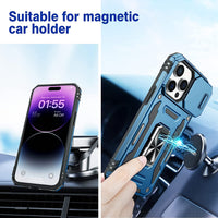 360° Magnetic Ring Kickstand Armor Case with Slide Camera Cover for iPhone 14 13 12 series