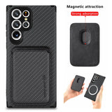 Magsafe Carbon Fiber Texture Leather Magnetic Wallet Card Pocket Case for Samsung Galaxy S24 S23 S22 S21 Ultra Plus