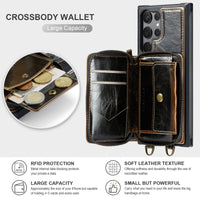 Zipper Leather Wallet Case with Wrist Strap for Samsung Galaxy S23 Ultra Plus