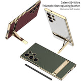 Leather Hard Shockproof Case With Slim Kickstand For Samsung Galaxy S24 series