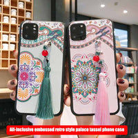 Embossed Lanyard Retro Style Palace Tassel Case for iPhone 11 Pro Max X XS XS Max XR