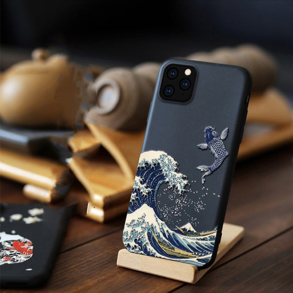 3D Art Case Relief Embossed Carp Cat Matte Soft Back Cover Case For iPhone 11 Pro Max 1