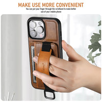 PU Leather Wallet Case with Wrist Strap for iPhone 14 13 12 series