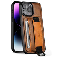 PU Leather Wallet Case with Wrist Strap for iPhone 14 13 12 series