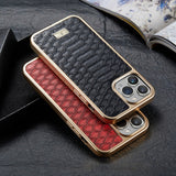 Plating Bumper Leather 3D Texture Case for iPhone 14 13 12 series