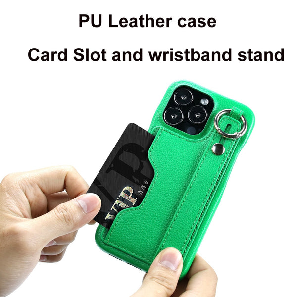 PU Leather Card Slot Wristband Case for iPhone 14 13 12 series