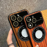 Leather Wood Grain Magnetic Soft Case With Camera Lens For iPhone 15 14 13 12 series