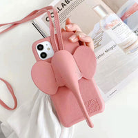 Luxury Elephant Patterned Silicone Phone Case with Rope Necklace for iPhone 11 Series