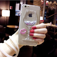 iPhone 6 7 8 X Case 3D Liquid Quicksand Bling Rhinestone Wine Glass Pattern