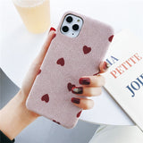 Cloth Texture Love Heart Wave Point Soft Warm PU Case For iPhone 11 Pro Max