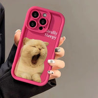 Cute Yawning Sleepy Cat Camera Lens Protector Silicone Case For iPhone 15 14 13 12 series