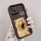 Cute Yawning Sleepy Cat Camera Lens Protector Silicone Case For iPhone 15 14 13 12 series