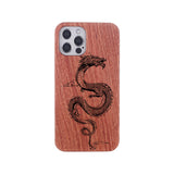 Engraved Dragon Solid Wooden Case for iPhone 13 12 11 Pro Max