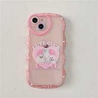 Loving Kittens Lucky Cute Club Pink Heart Transparent Soft Case For iPhone 14 13 12 series