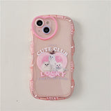 Loving Kittens Lucky Cute Club Pink Heart Transparent Soft Case For iPhone 14 13 12 series