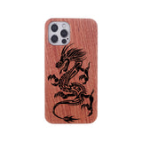 Engraved Dragon Solid Wooden Case for iPhone 13 12 11 Pro Max