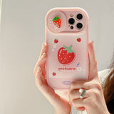 Cute Strawberry Avocado Sliding Camera Lens Protection Case For iPhone 14 13 12 series