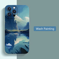 Wash Painting Mountains Rivers Scenery Soft Silicone Case For iPhone 15 14 13 series