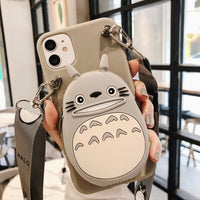 Cartoon Silicone Cat Unicorn Flower Case with Strap For iPhone 12 11 Series