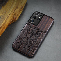 Black Ebony Wood 3D Carved Case For Samsung S21 Ultra Plus