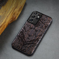 Black Ebony Wood 3D Carved Case For Samsung S21 Ultra Plus