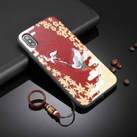 Embroidery Koi Crane Texture with Lanyard Ring Case for iPhone 11 Pro Pro Max