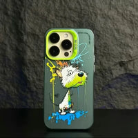 Cool Dog Cat Colored Cartoon Graffiti Case For iPhone 15 14 13 series