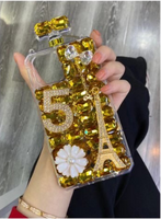 Luxury 3D Eiffel Tower Perfume Bottle Glitter Bling with Chain Cases for iPhone 13 12 11 Pro Max Mini