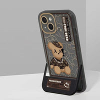 Fashion Bear Pattern Case With Invisible Holder For iPhone 14 13 12 series