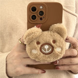 Luxury 3D Cute Warm Plush Bear Stand Holder Soft Silicone Case For iPhone 13 12 11 Series