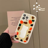 Mirror Cute Love Heart Embroidery Flower Fluffy Soft Case for iPhone 14 13 12 series