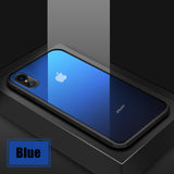 For iPhone X XS Max Gradient Color Tempered Glass Silicone Frame Phone Case