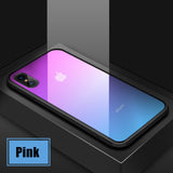 For iPhone X XS Max Gradient Color Tempered Glass Silicone Frame Phone Case