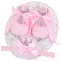 Soft Soled Girls baby Shoes Rhinestone Headband Set