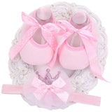 Soft Soled Girls baby Shoes Rhinestone Headband Set