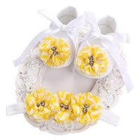 Soft Soled Girls baby Shoes Rhinestone Headband Set