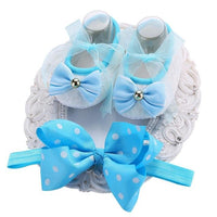 Soft Soled Girls baby Shoes Rhinestone Headband Set