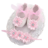 Soft Soled Girls baby Shoes Rhinestone Headband Set