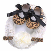 Soft Soled Girls baby Shoes Rhinestone Headband Set